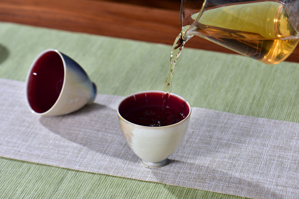 "Crimson Pool" Multi-Color Wood-Fired Kiln Glaze Gaiwan and Cups | Yunnan Sourcing Tea Shop
