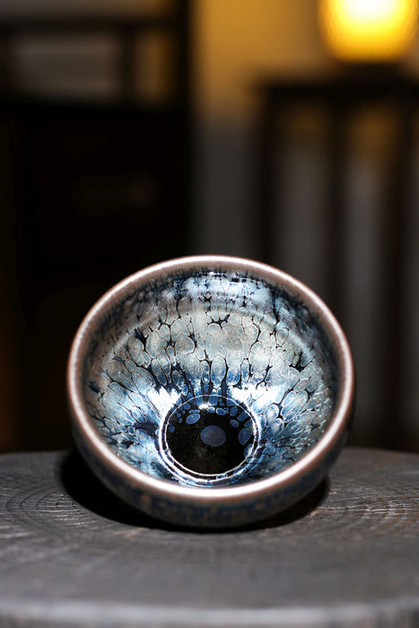 Jianzhan "Cerulean Silver Dragon" Hand-Made Stoneware Cup
