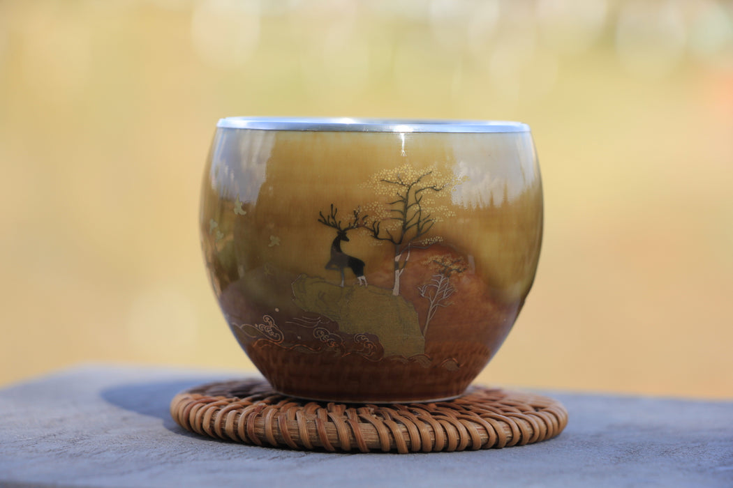 "Autumn Forest" Jingdezhen and Pure Silver Cup Set