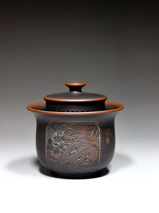 Qin Zhou Nixing Clay "Dragon & Phoenix“ Easy Gaiwan by Hu Ying Jia