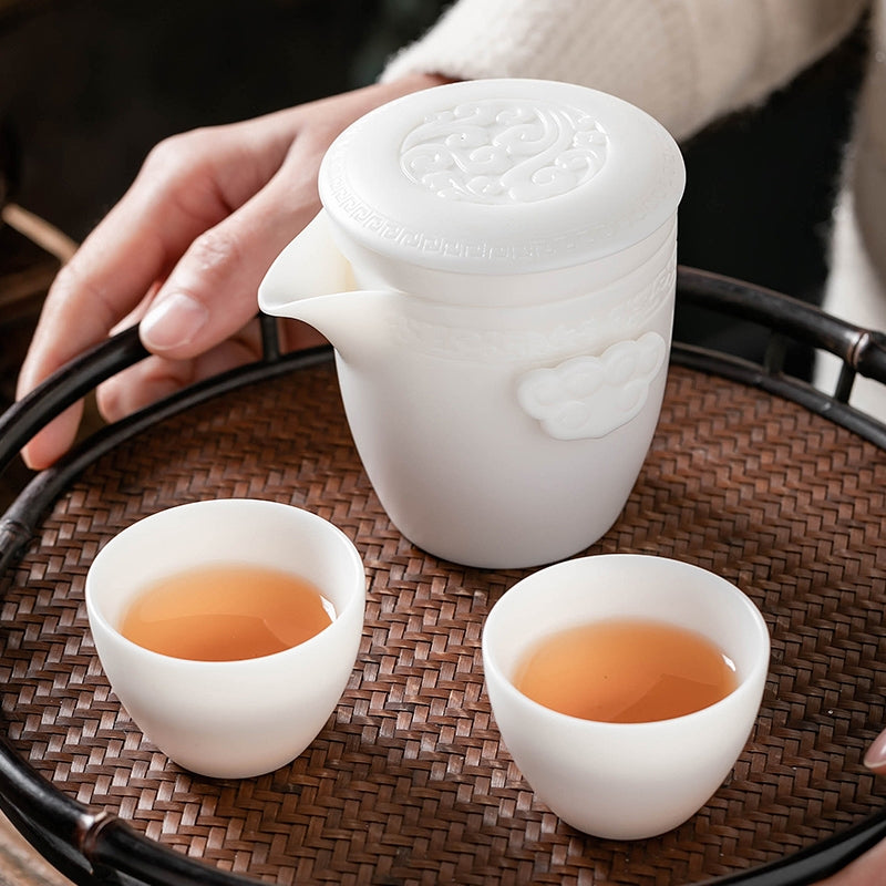 Mutton Fat Jade Porcelain Easy Gaiwan with Infuser and Cups Yunnan
