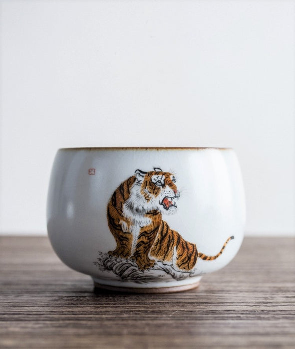 Ru Yao Celadon "Proud Tiger" Hand-Painted Cup