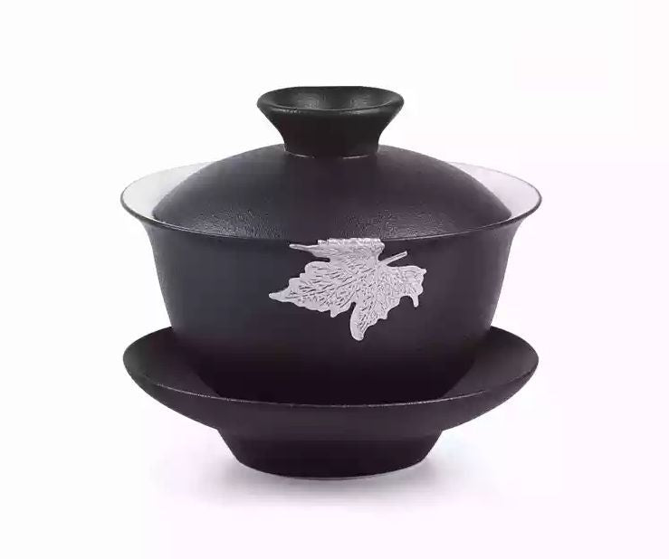 Silver Leaf on Black Ceramic Gaiwan * 200ml