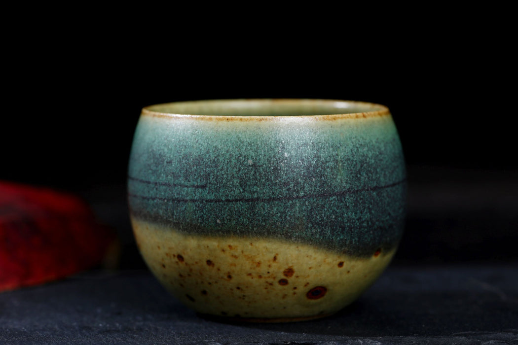 Fei Cui Glazed "Turquoise Desert" Bug Bitten Teapot and Cups