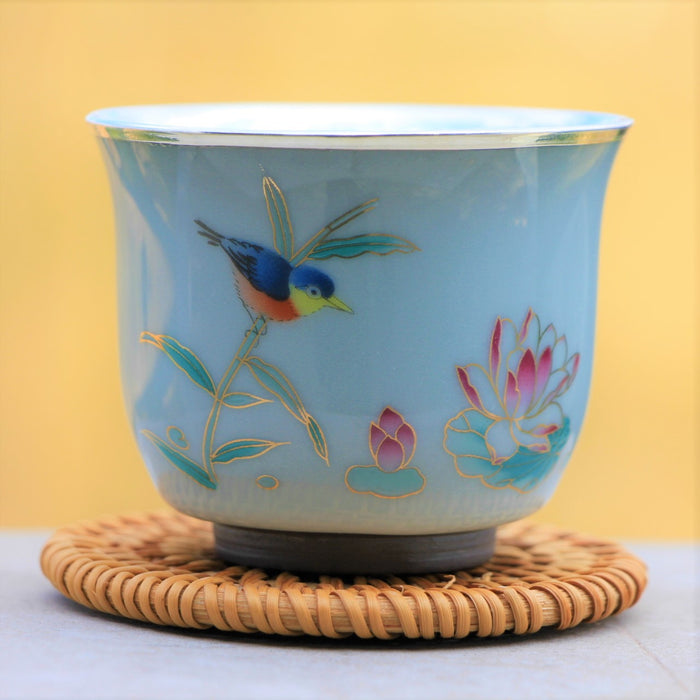 "Lotus Pond Scene" Pure 999 Silver and Porcelain Cup | Yunnan Sourcing Tea Shop