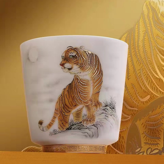 Jingdezhen "Three Tigers Pose" Tea Cup in Gift Box