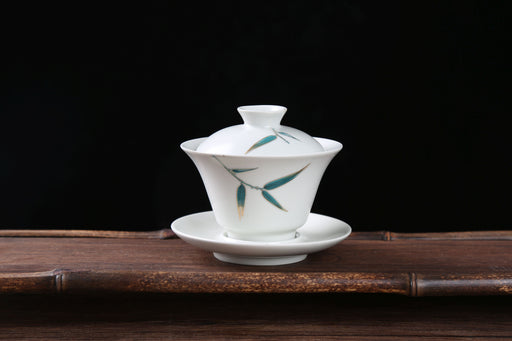 Blue Bamboo on White Porcelain Gaiwan and Cups | Yunnan Sourcing Tea Shop