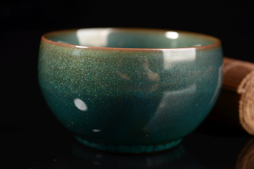 Emerald Sparkle Glazed Ceramic Cups * Set of 2