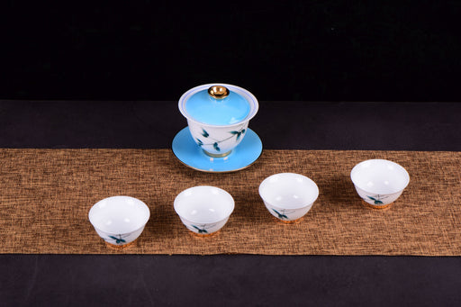 White Porcelain "Blue Bamboo" Hand-Painted Gaiwan and Tea Cups | Yunnan Sourcing Tea Shop