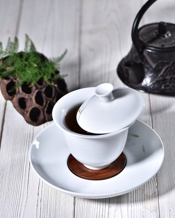 "Bamboo on White" Gaiwan and Tea Boat for Elegant Gong Fu Tea Brewing - Yunnan Sourcing Tea Shop