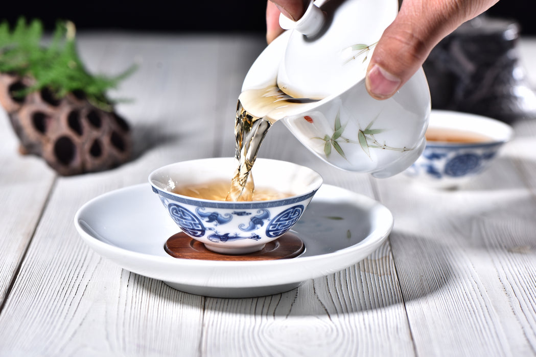 "Bamboo on White" Gaiwan and Tea Boat for Elegant Gong Fu Tea Brewing - Yunnan Sourcing Tea Shop