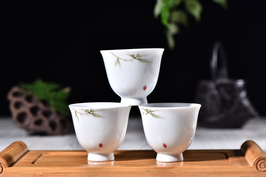 Bamboo Shoots Porcelain Tea Cups * Set of 4 — Yunnan Sourcing Tea Shop