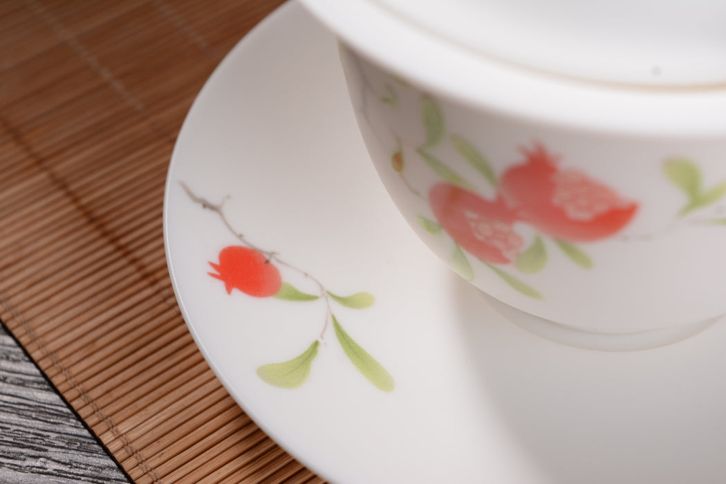 Porcelain "Pomegranate Bounty" Gaiwan and Cups