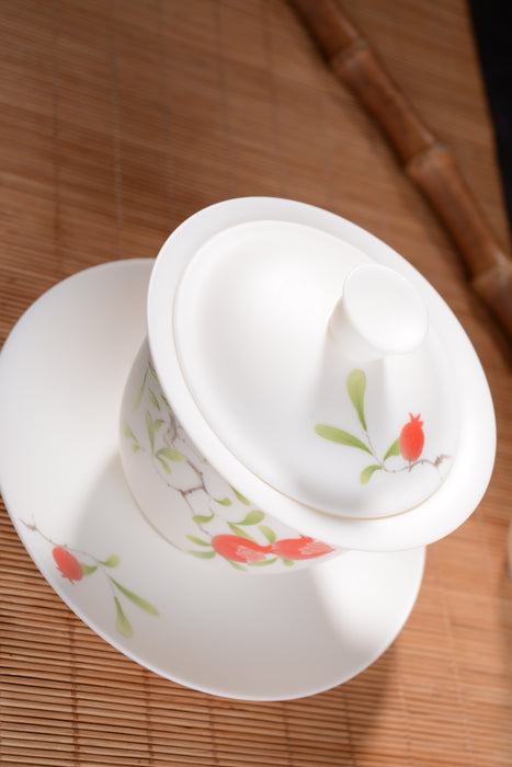 Porcelain "Pomegranate Bounty" Gaiwan and Cups