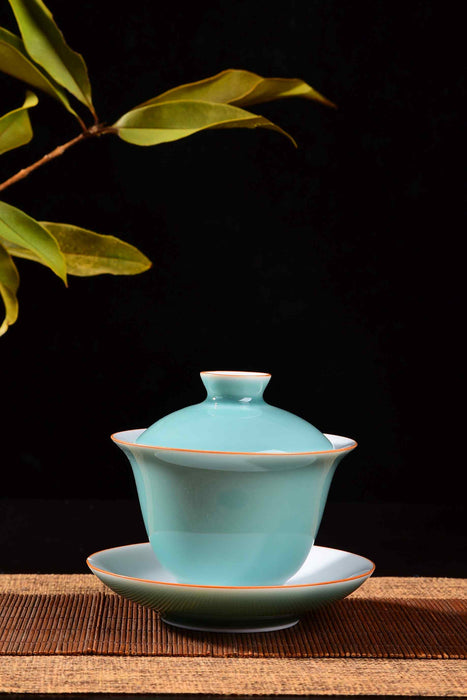 Aqua Blue Ceramic Gaiwan for Gong Fu Tea Brewing