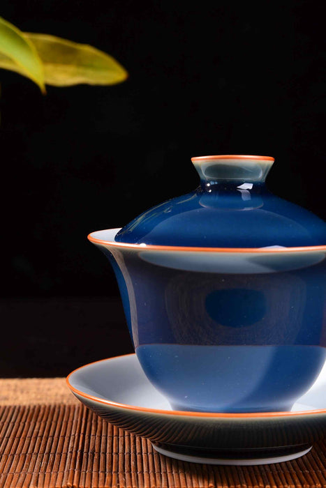 Cobalt Blue Ceramic Gaiwan for Gong Fu Tea Brewing