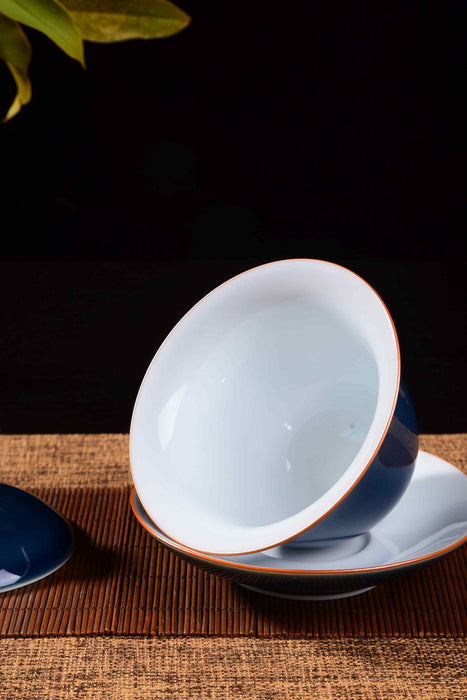 Cobalt Blue Ceramic Gaiwan for Gong Fu Tea Brewing