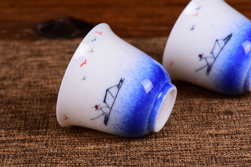 Life on the River Jingdezhen Porcelain Gaiwan and Cups