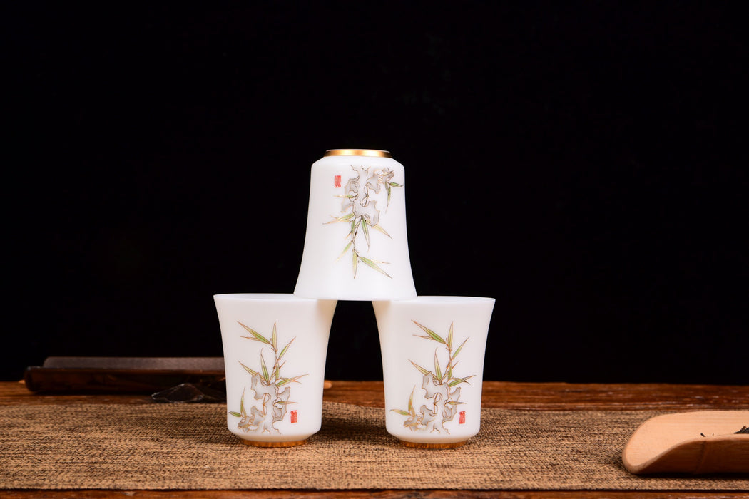 Bamboo and Taihu Limestone Motif Jingdezhen Porcelain Cup
