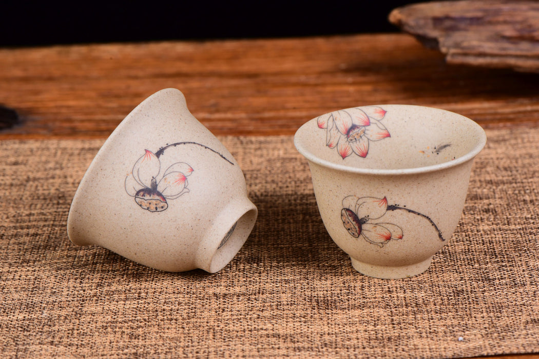 Lotus Flower and Goldfish Cu Tao Clay Cups