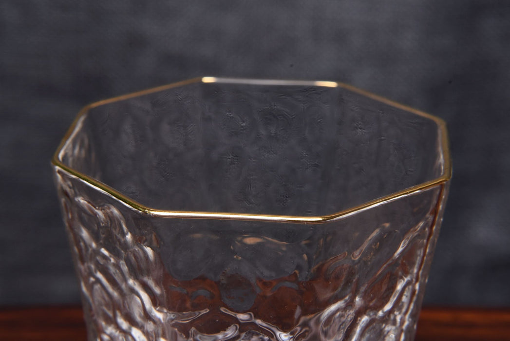 Gold-Rimmed Octagonal Obscured Glass Cups