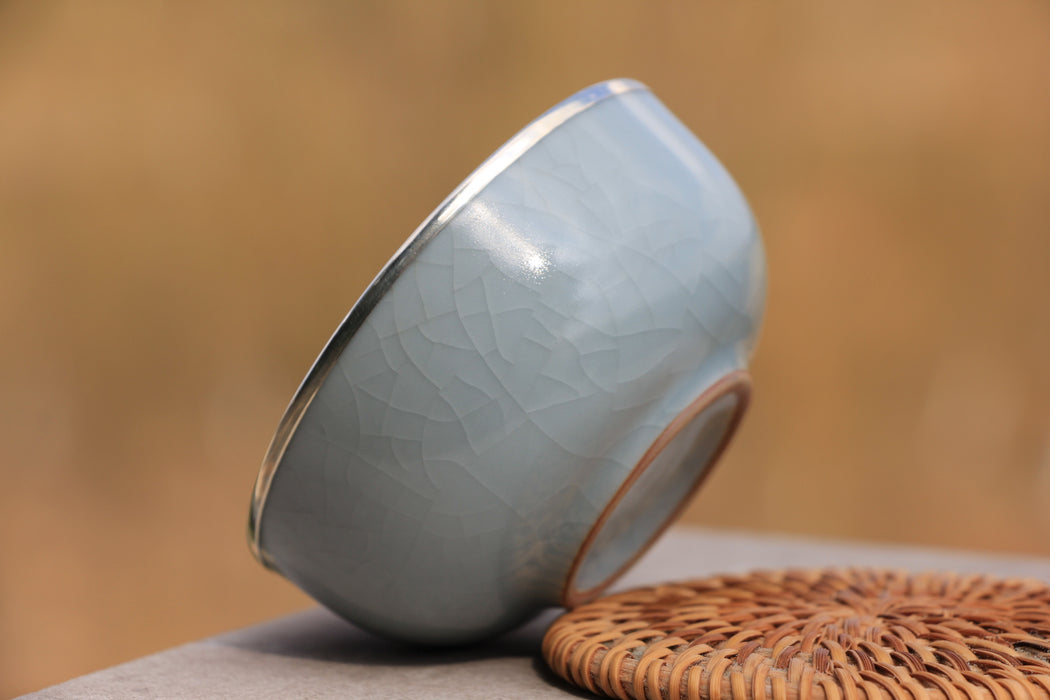 "Blue Ge Yao Celadon" Pure 999 Silver and Porcelain Cup