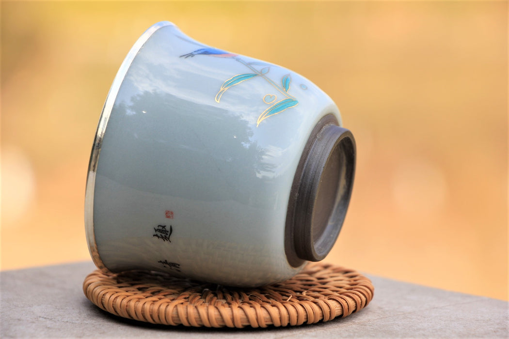 "Lotus Pond Scene" Pure 999 Silver and Porcelain Cup | Yunnan Sourcing Tea Shop