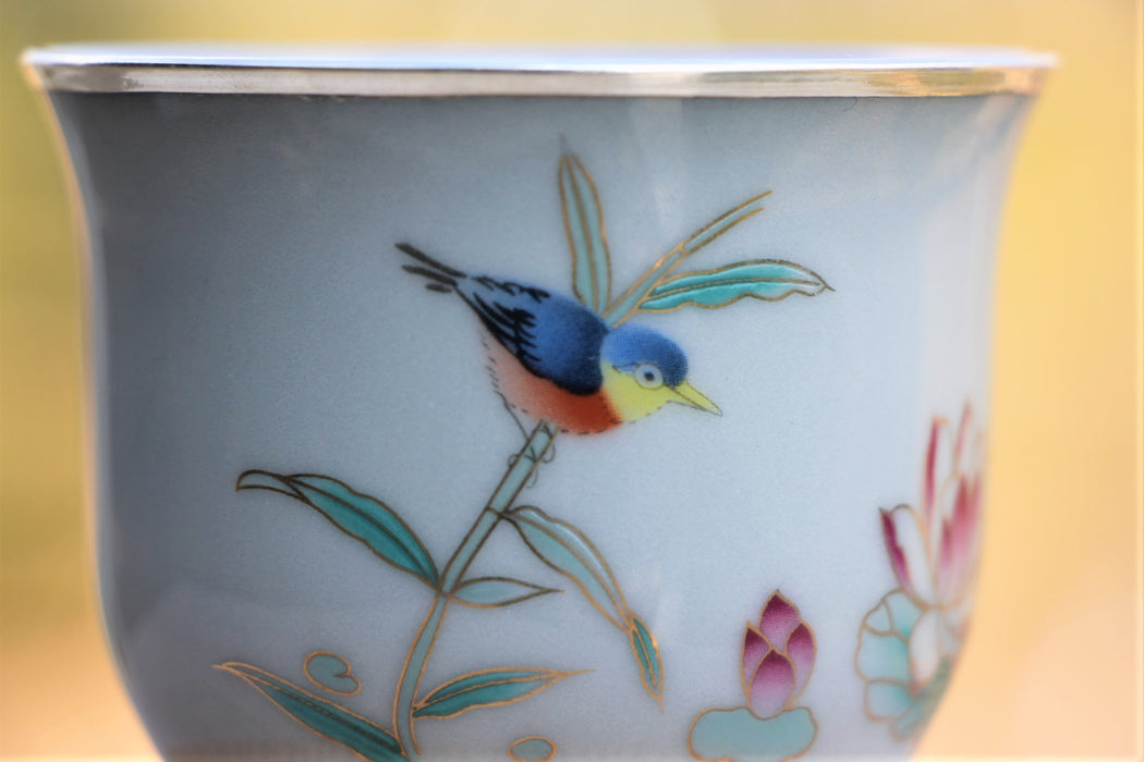 "Lotus Pond Scene" Pure 999 Silver and Porcelain Cup