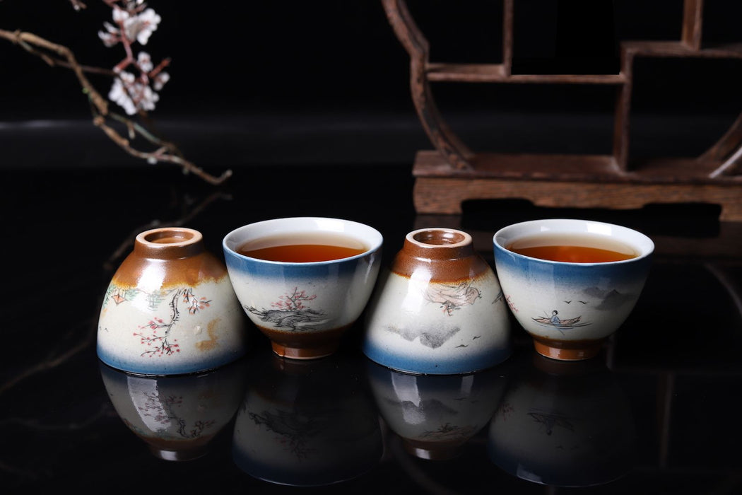 Hand-Painted "Li River" Wood Fired Kiln Tea Cup