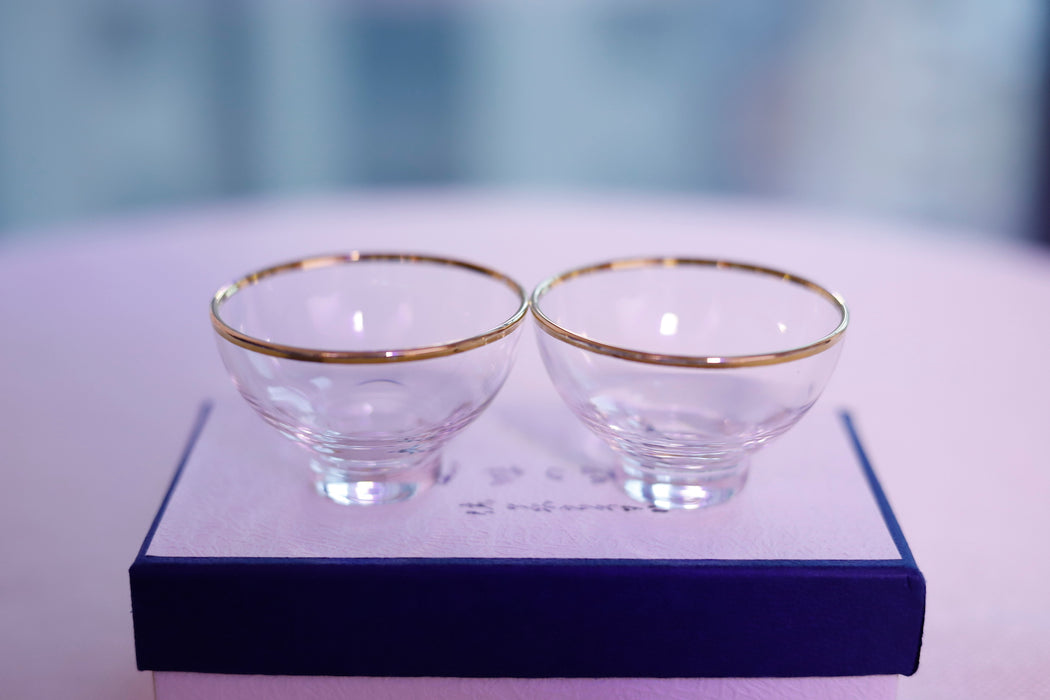 Golden Rim Glass Cups in Gift Box * Set of 2 * 40ml each