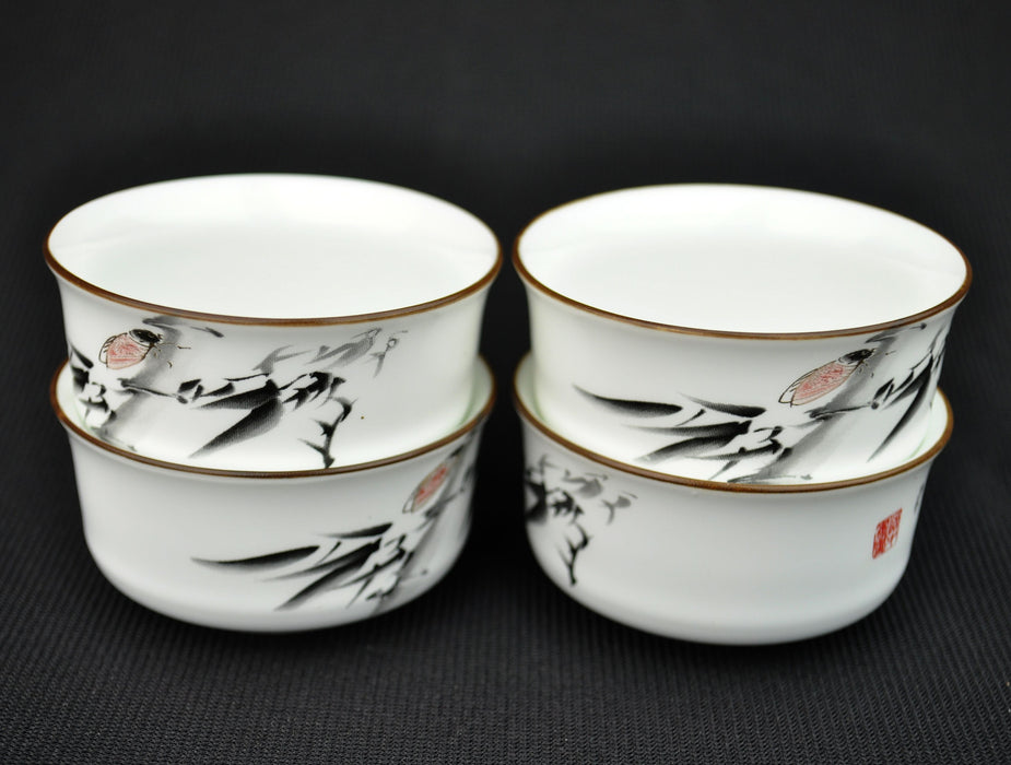 Bamboo Shoots Porcelain Tea Cups * Set of 4