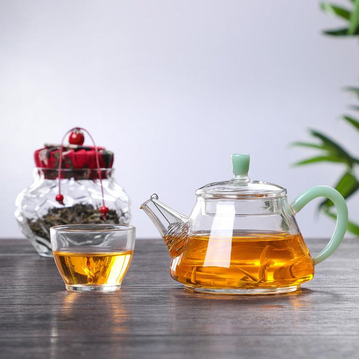 Jade Handle "Shi Piao" Glass Teapot for Tea