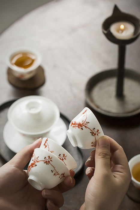 Hawthorn Branch Porcelain Gaiwan and Cups
